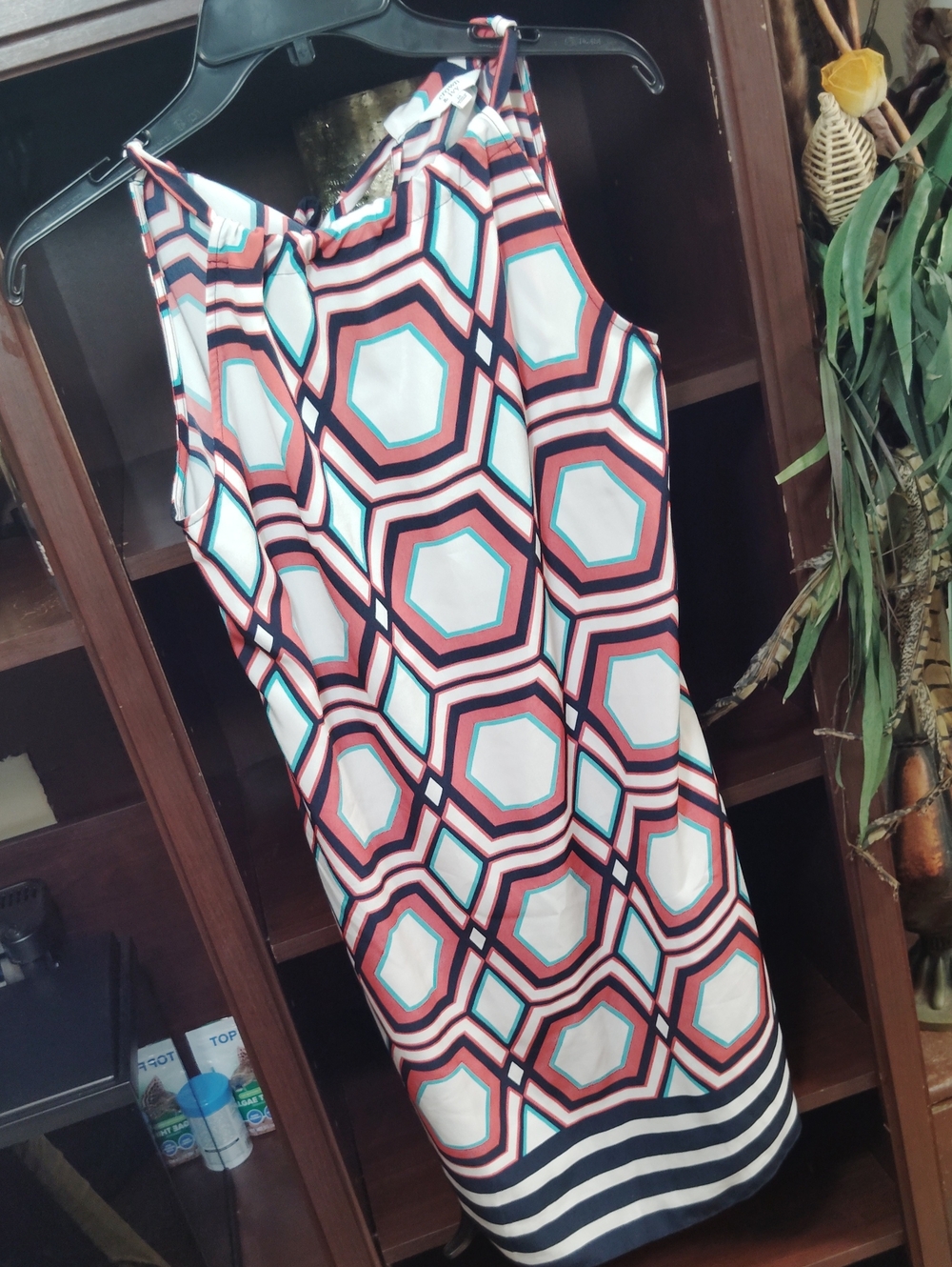 crown & ivy White, Pink, Teal & Black Geometric Midi Dress